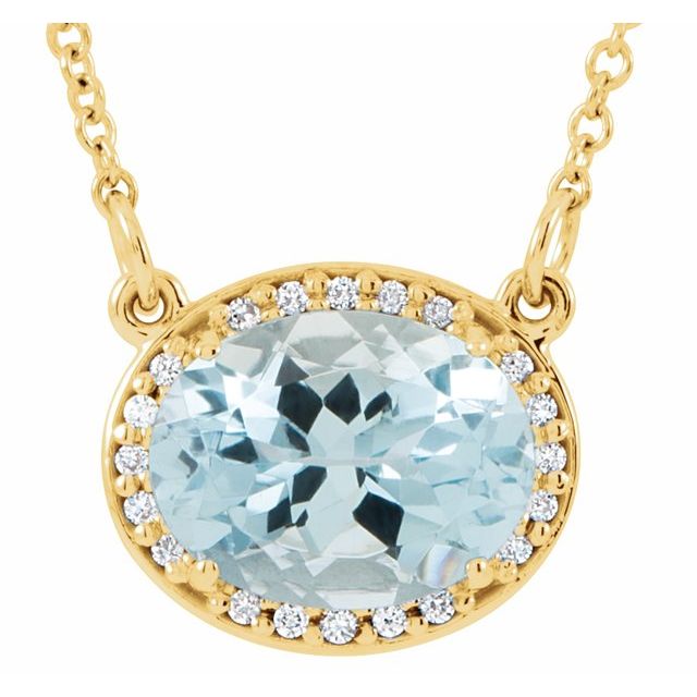 1/100 CTW Oval Natural Aquamarine and Diamond Necklace Crafted in 14K Gold
