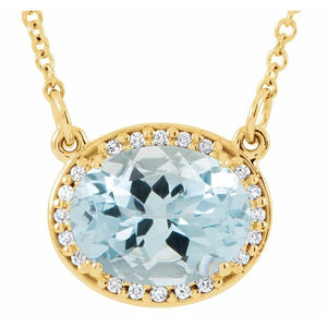 1/100 CTW Oval Natural Aquamarine and Diamond Necklace Crafted in 14K Gold