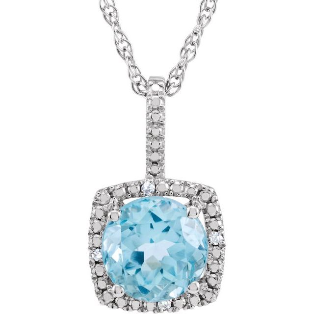 Sterling Silver 7  mm Natural Aquamarine & .015 CTW Natural Diamond 18" Necklace