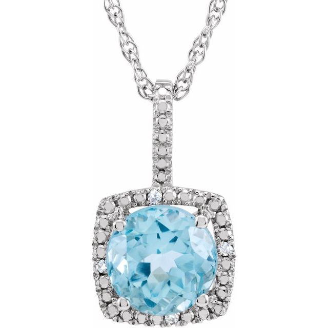 1/100 CTW Natural Aquamarine and Diamond Birthstone Necklace in Sterling Silver