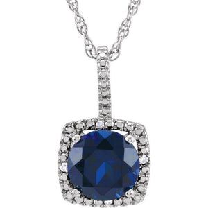 1/100 CTW Lab-Grown Emerald and Natural Diamond Round Birthstone Necklace in Sterling Silver