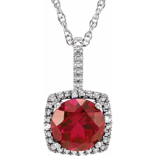 1/100 CTW Lab-Grown Emerald and Natural Diamond Round Birthstone Necklace in Sterling Silver