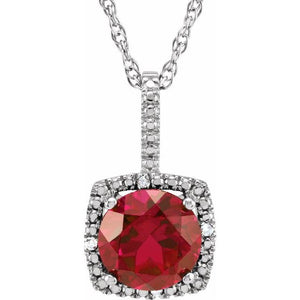 1/100 CTW Lab-Grown Emerald and Natural Diamond Round Birthstone Necklace in Sterling Silver