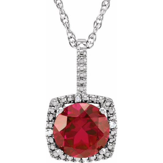1/100 CTW Lab-Grown Emerald and Natural Diamond Round Birthstone Necklace in Sterling Silver
