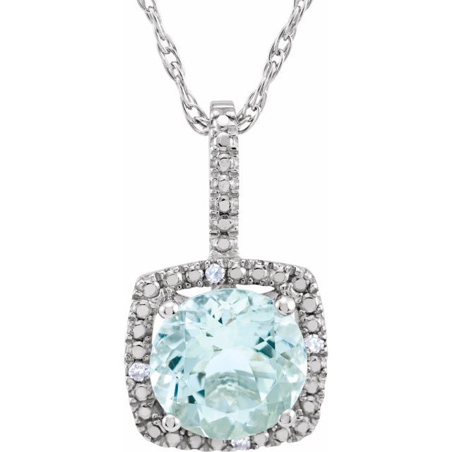 Sterling Silver 7  mm Natural Aquamarine & .015 CTW Natural Diamond 18" Necklace