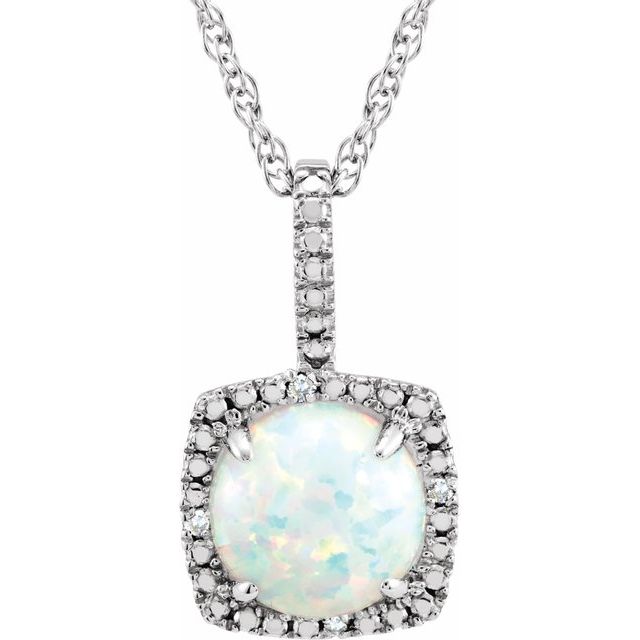 Sterling Silver 7  mm Natural Aquamarine & .015 CTW Natural Diamond 18" Necklace