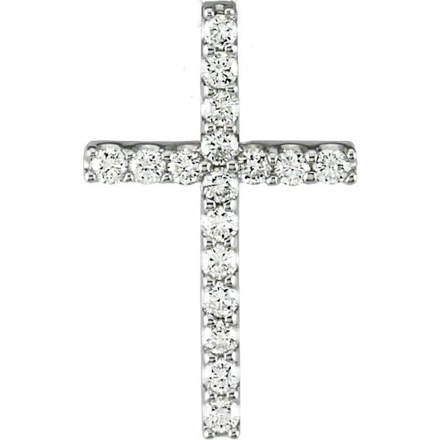 14K White Gold Petite Diamond Cross Pendant with 1/6 CTW Natural Stones