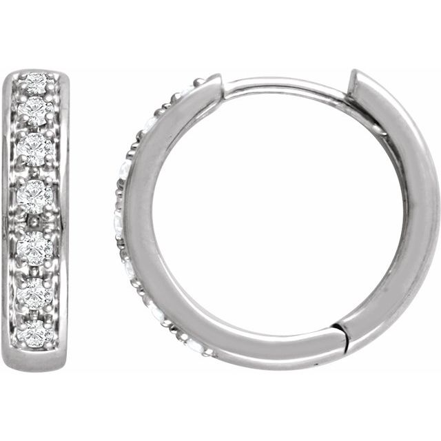 14K White Gold 15.8 mm Natural Diamond Hinged Hoop Earrings