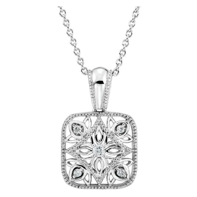 Sterling Silver .05 CTW Natural Diamond Filigree  18" Necklace