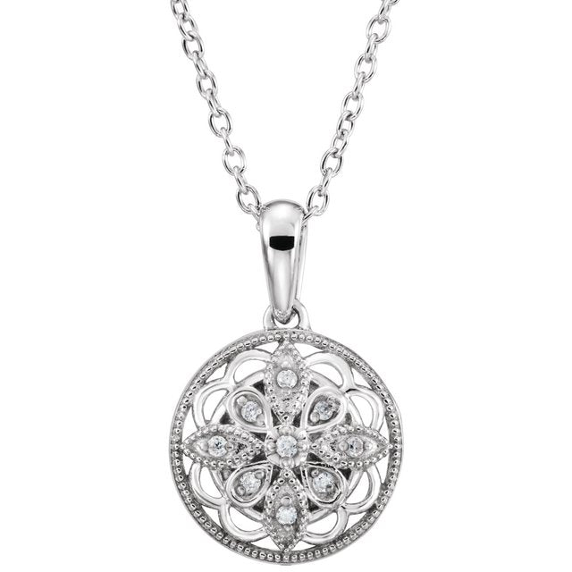 Sterling Silver .05 CTW Natural Diamond 18" Adjustable Necklace