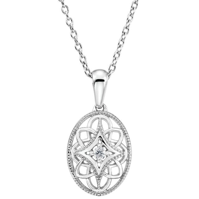 Sterling Silver .03 CT Natural Diamond 18" Pendant Necklace