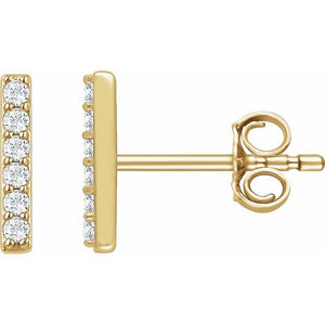 14K Gold Natural Diamond Bar Earrings