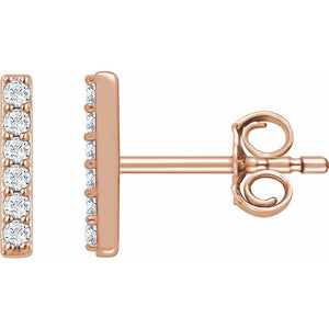 14K Gold Natural Diamond Bar Earrings