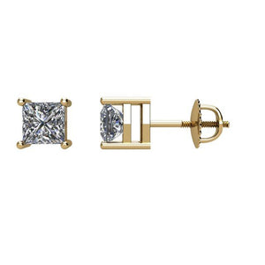 14K Gold Square Natural Diamond Stud Earrings - Options Available