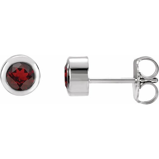 Natural Mozambique Garnet Round Earrings in 14K Gold, Silver & Platinum