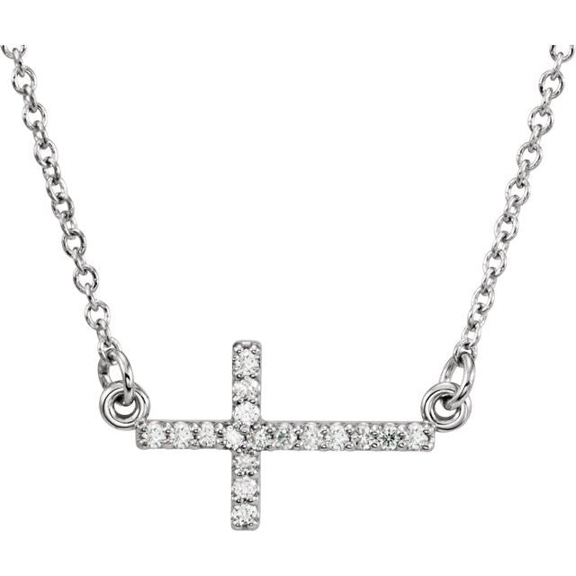 Platinum Diamond Sideways Cross Necklace - Options Available