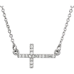 Platinum Diamond Sideways Cross Necklace - Options Available