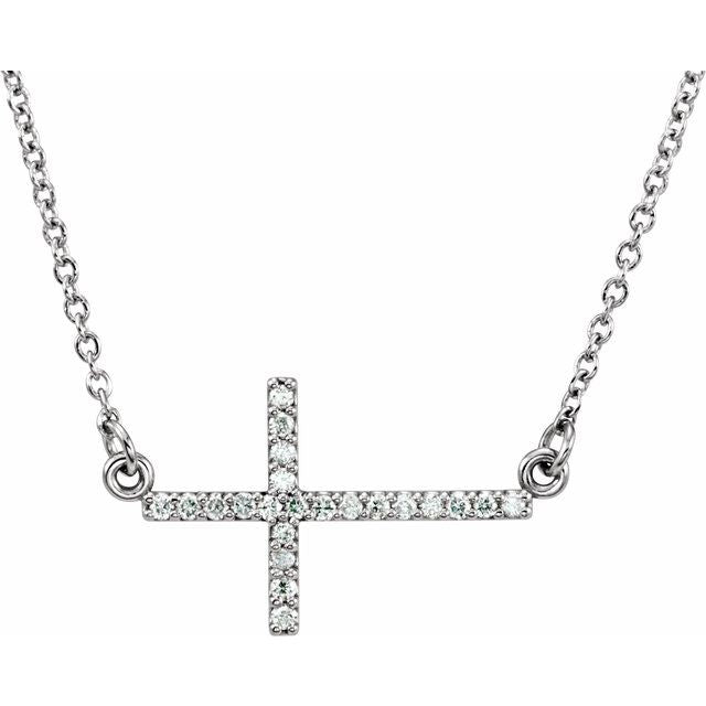 Platinum Diamond Sideways Cross Necklace - Options Available