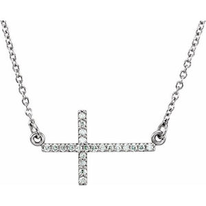Platinum Diamond Sideways Cross Necklace - Options Available