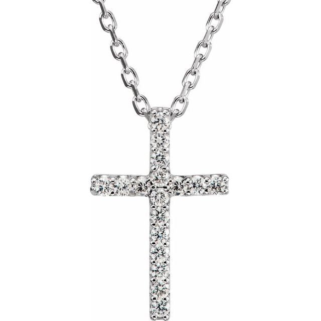 Platinum .06 CTW Natural Diamond Petite Cross Necklace - 16 inch