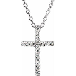 Platinum 0.06 CTW Natural Diamond Petite Cross Necklace - 16 Inch