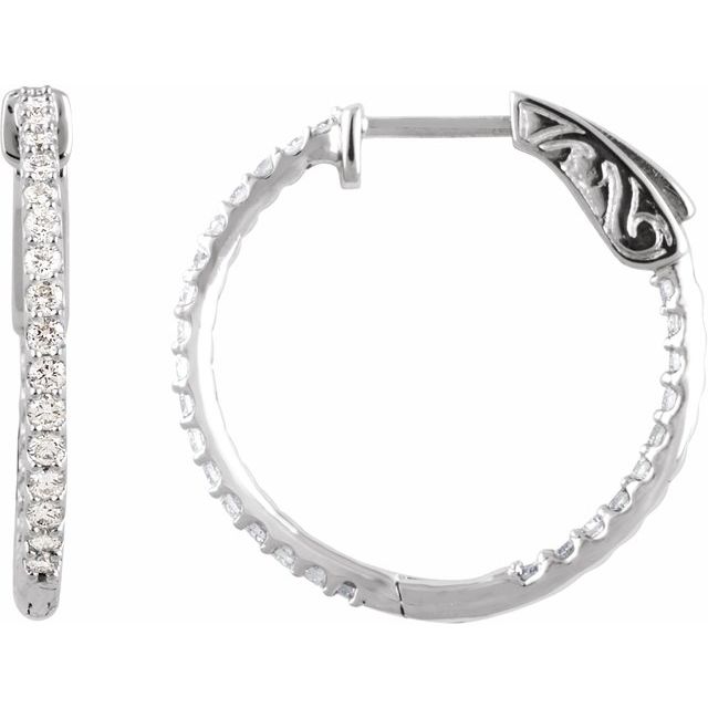 14K White 1/4 CTW Natural Diamond Inside-Outside 14.5 mm Hinged Hoop Earrings