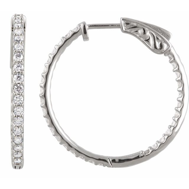 14K White Gold 6 1/4 CTW Diamond Inside-Outside Hinged Hoop Earrings