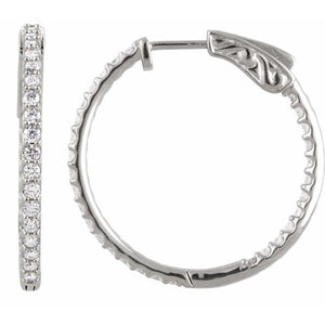 Inside-Outside Hinged Hoop Earrings | 14K Gold & Platinum | 3/4 CTW | 23 Mm × 1.7 Mm | Round | Hinged | Polished