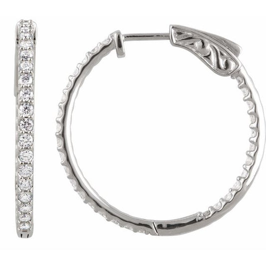 14K Gold Natural Diamond Inside-Outside Hinged Hoop Earrings - Options Available