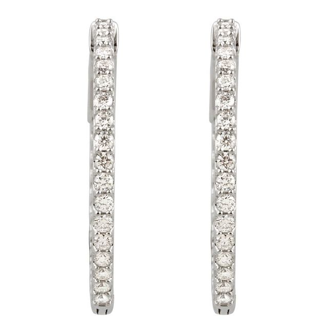 14K White 1/4 CTW Natural Diamond Inside-Outside 14.5 mm Hinged Hoop Earrings