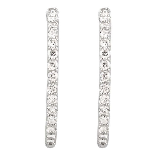 14K White 1/4 CTW Natural Diamond Inside-Outside 14.5 mm Hinged Hoop Earrings