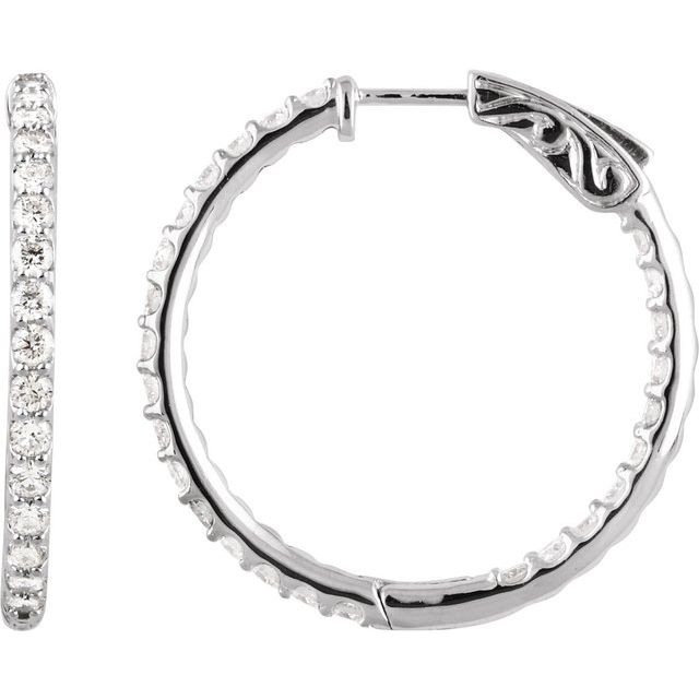 14K White Gold 6 1/4 CTW Diamond Inside-Outside Hinged Hoop Earrings