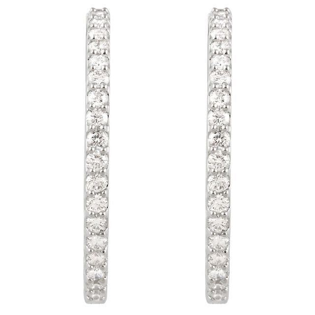 14K White 1/4 CTW Natural Diamond Inside-Outside 14.5 mm Hinged Hoop Earrings