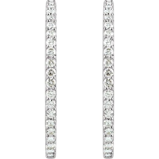 14K White 1/4 CTW Natural Diamond Inside-Outside 14.5 mm Hinged Hoop Earrings