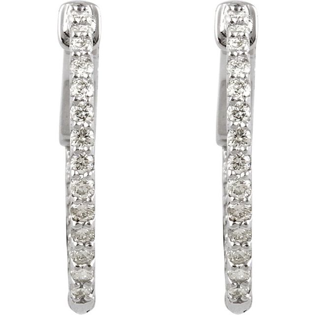 14K White 1/4 CTW Natural Diamond Inside-Outside 14.5 mm Hinged Hoop Earrings