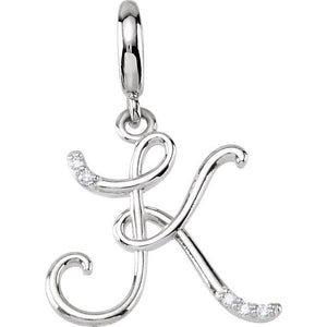 Sterling Silver Natural Diamond Initial Charm Pendant