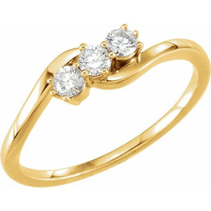 14K Gold Natural Diamond 3-Stone Ring - Options Available