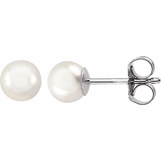 14K White 4 mm Cultured White Akoya Pearl Earrings