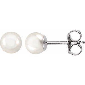 14K Yellow Gold 6 mm Cultured White Akoya Pearl Earrings – Timeless Elegance