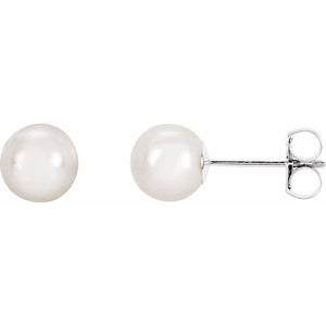 14K Yellow Gold 6 mm Cultured White Akoya Pearl Earrings – Timeless Elegance