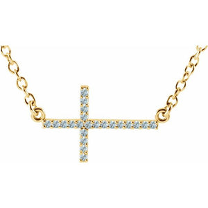 Platinum Diamond Sideways Cross Necklace - Options Available