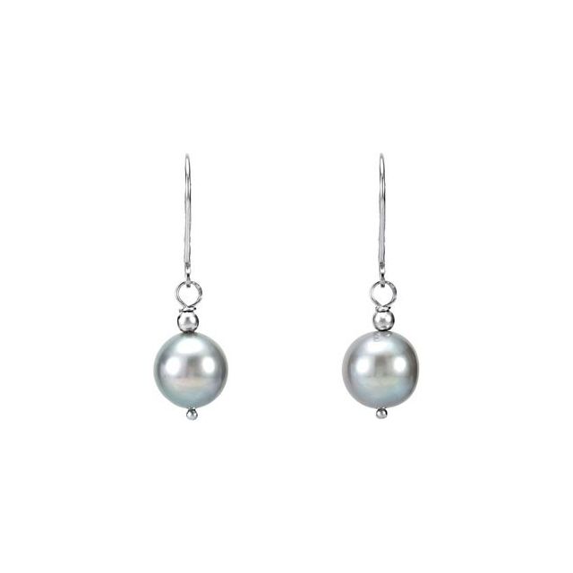 Cultured Gray Freshwater Pearl Leverback Earrings in Sterling Silver