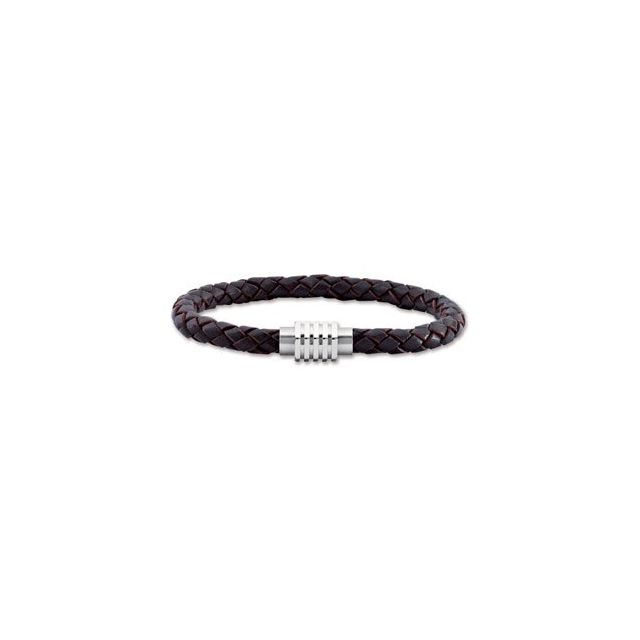 Stainless Steel & 6 mm Black Braided Leather Adjustable Bracelet