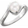 14K White Gold Cultured White Freshwater Pearl Ring - Elegant Design