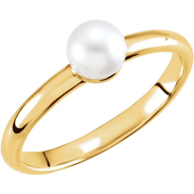 14K Gold Cultured White Freshwater Pearl Ring