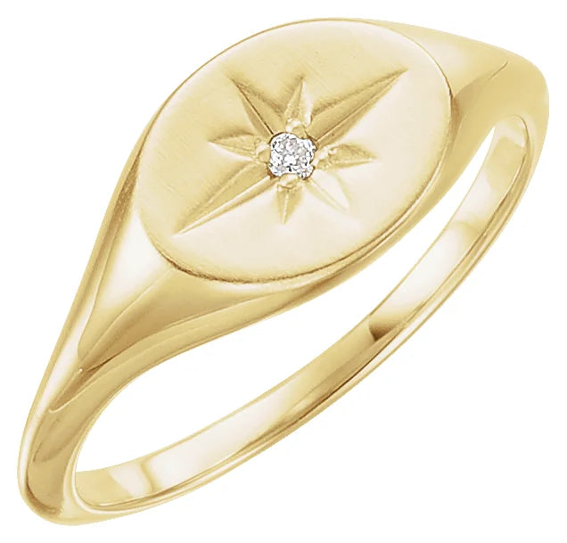 14K Gold Diamond Starburst Signet Ring for Elegant Occasions