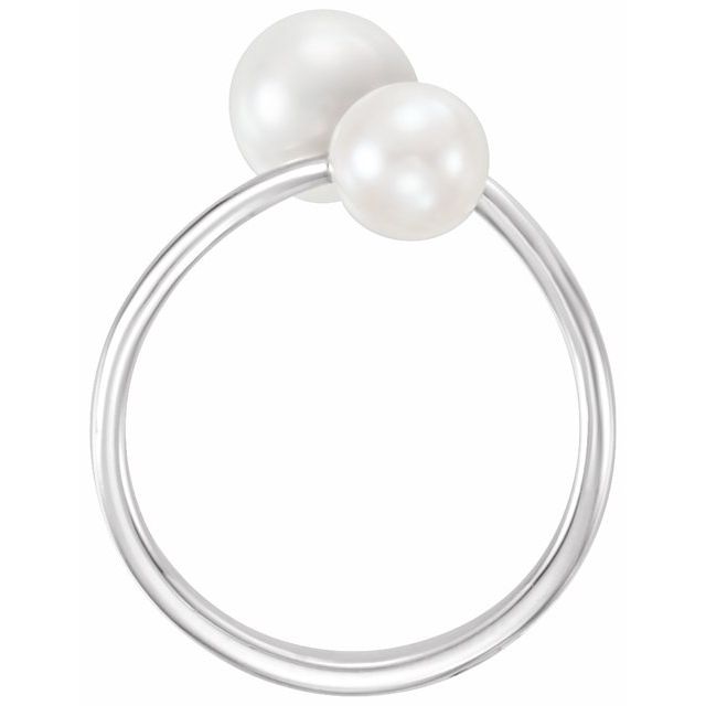 14K White Gold Cultured White Freshwater Pearl Ring - Elegant Design