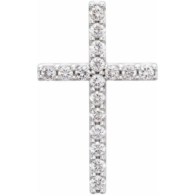 14K White Gold Petite Diamond Cross Pendant with 1/6 CTW Natural Stones