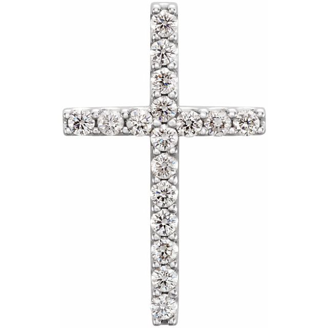 14K White Gold Petite Diamond Cross Pendant with 1/6 CTW Natural Stones