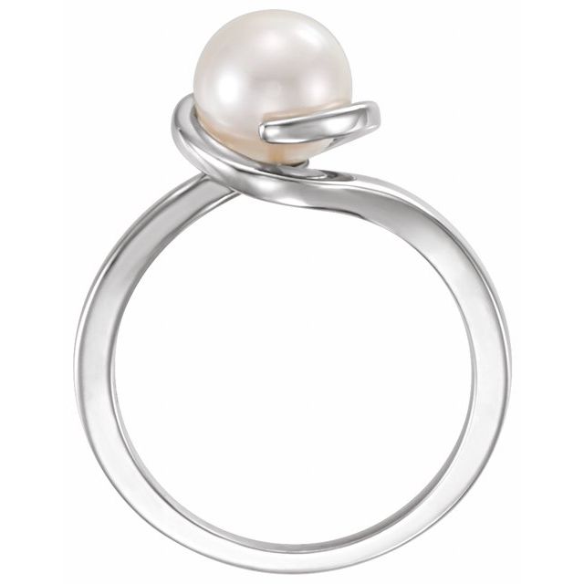 14K White Gold Cultured White Freshwater Pearl Ring - Elegant Design